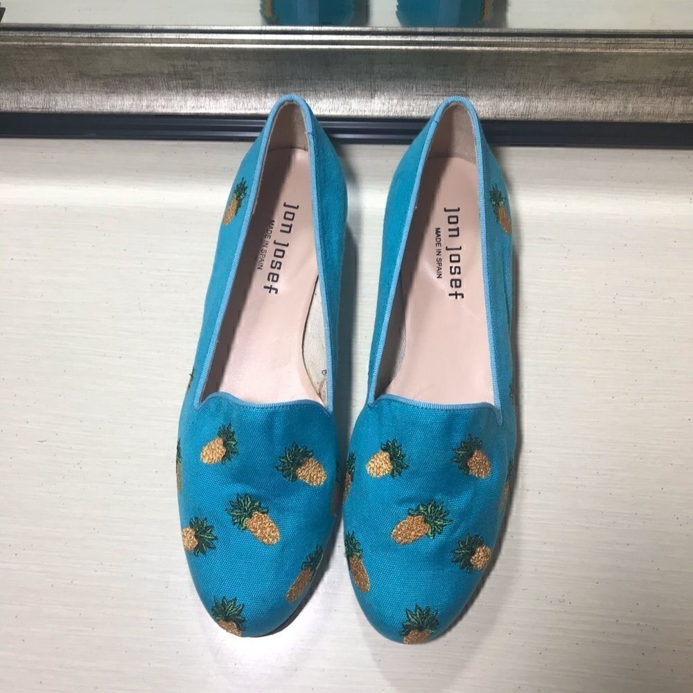 Jon Josef Pineapple Turquoise Linen Flat-5.5